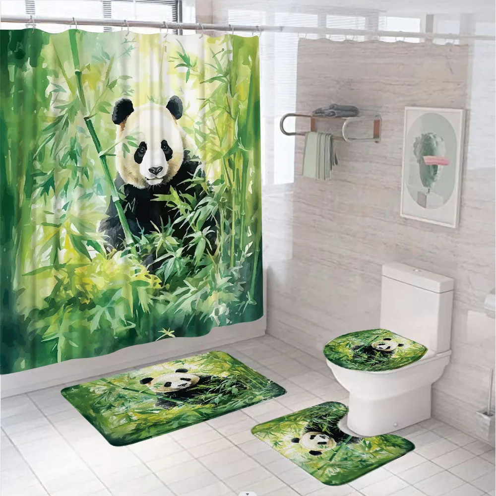 4Pc Watercolor Green Bamboo Sh - Bamboo Bath Mat recension och pris