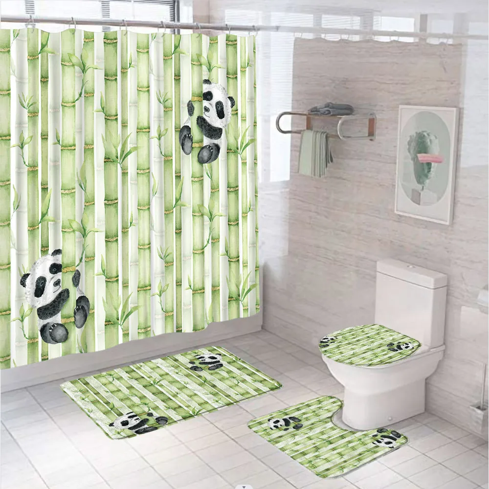 4Pc Watercolor Green Bamboo Sh - Bamboo Bath Mat recension och pris