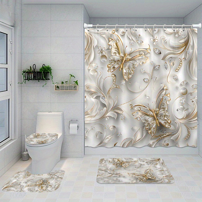 4pcs Elegant Butterfly Shower  - Bamboo Bath Mat recension och pris