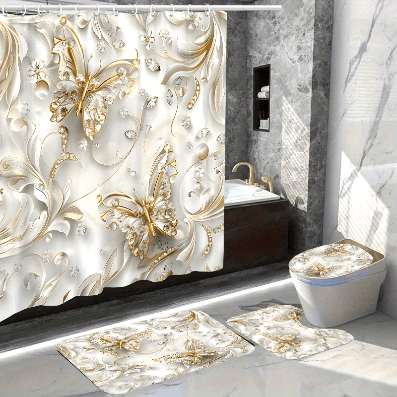 4pcs Elegant Butterfly Shower  - Bamboo Bath Mat recension och pris