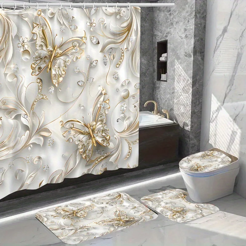 4pcs Elegant Butterfly Shower  - Bamboo Bath Mat recension och pris