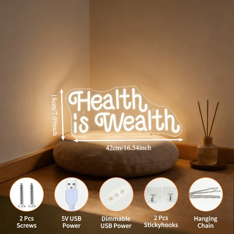 Health is Wealth Neon Sign LED - Health Wellness Yoga recension och pris